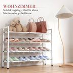 Bumusty 4 Tier Expandable Shoe Rack for Closet, White | 18"-33" Adjustable Shoe Rack for Entryway, Small Shoe Organizer for Dorm, Front Door, Sturdy Metal - Image 4