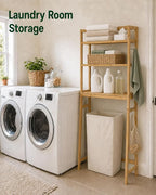 Over The Toilet Storage,Natural Bamboo Over Toilet Bathroom Organizer with 3-Tier Shelves and Hooks,Space-Saving Bathroom Shelf for Towels,Toiletries and Small Bathroom Storage - Image 5