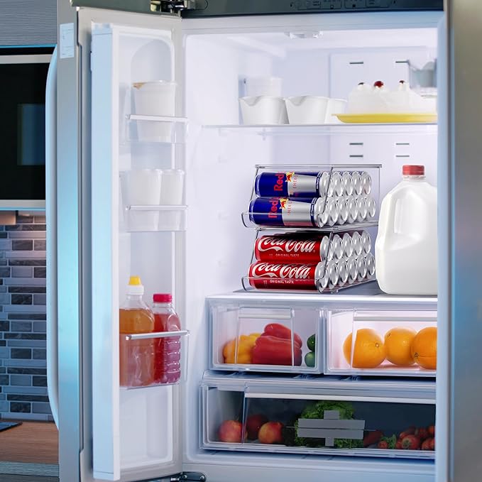 Sorbus Clear Skinny Can Organizer for Fridge, Stackable with Lids (2 Pack) - Image 3