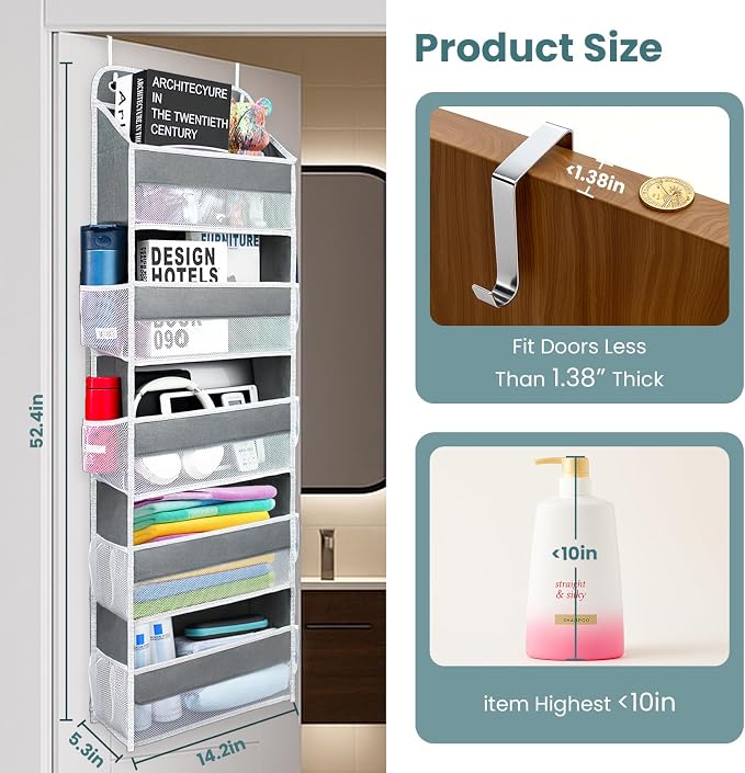 Over the Door Organizer with 10 Side Mesh Pockets,6 Shelf - Image 2