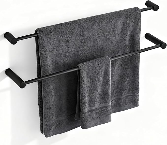 Towel Racks for Bathroom, NEWRAIN 30 inch Double Bath Towel Bar Wall Mounted, Stainless Steel Kitchen Towel Holder, Matte Black Towel Rod Towel Rail Hange by NEWRAIN
