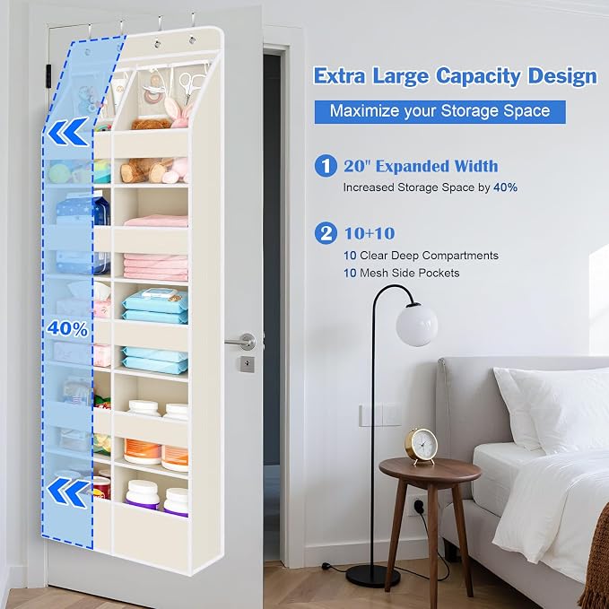 Univivi Upgraded Over the Door Organizer for Baby Nursery, Beige, 6-Shelf - Image 8