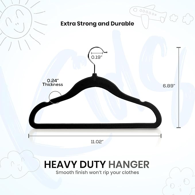 Utopia Home Kids Velvet Hanger 150 Pack – 11" Premium Baby Hangers - Black - Image 2