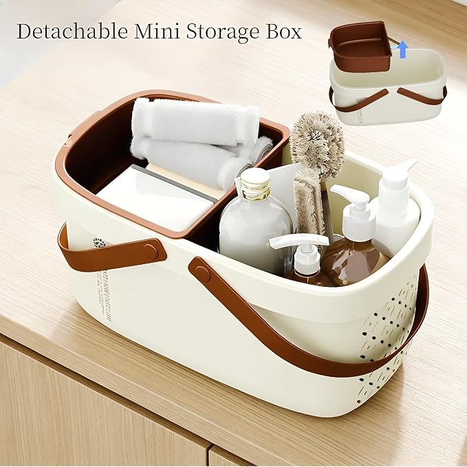 Pulseplay Portable Plastic Shower Caddy Basket with Handle Cream - Image 4