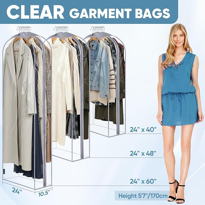BALEINE 1PK Clear Garment Bags for Hanging Clothes, 48" Dress Suit Bag - Image 2