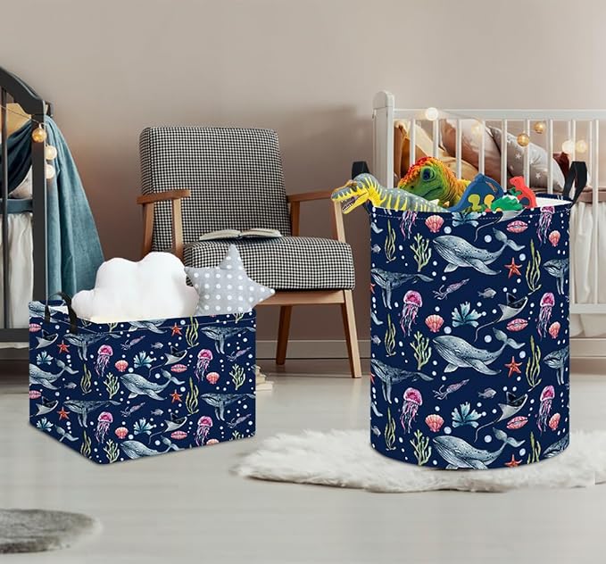 NTAOHAMPER Laundry Hamper, Laundry Basket, Nursery Hamper, Waterproof Storage Bin, Clothes Organizer Basket, Room Decor(Watercolor Ocean) - Image 5