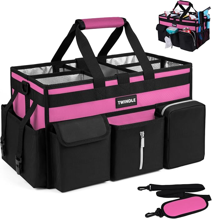 Large Cleaning Caddy With Detachable Divider And Support Board, Large Cleaning Supply Caddy With Adjustable Shoulder Strap & Waist Belt For Cleaners,Housekeepers by TWINDLE