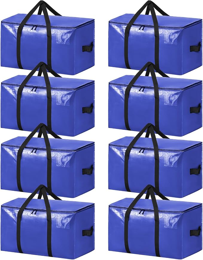 BAGAIL Heavy Duty Moving Bags with Strong Handle, Extra Large Moving Boxes, Storage Tote for Clothes, College Moving Supplies(Dark Blue, 8 Pack) by BAGAIL