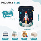 Rocket Outer Space Collapsible Laundry Hamper,Planet Stars Waterproof Oxford Cloth Clothes Basket with Handles for Bathroom Bedroom Nursery Dorm Room,16" x 20" - Image 2