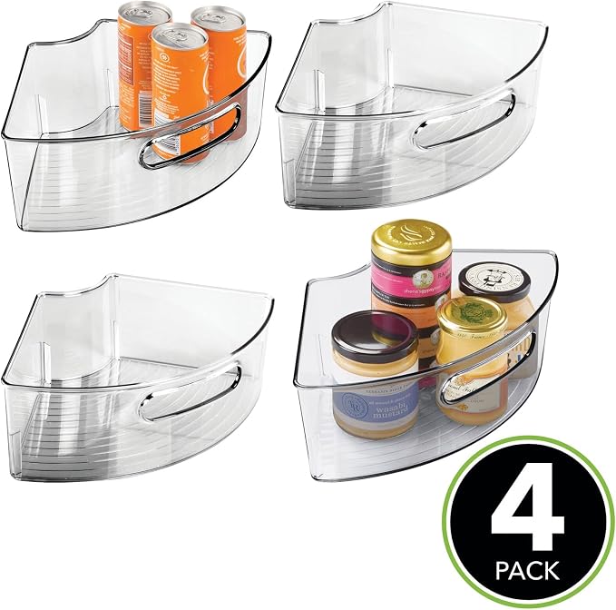 mDesign Plastic Lazy Susan Cabinet Storage Bin with Front Handle for Kitchen Countertop, Pantry, Shelf, Fridge Organization - Hold Food, Drinks, Snacks - Ligne Collection - 4 Pack - Smoke Gray - Image 2