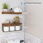 QEEIG Bathroom Shelves Over Toilet - Wall Mounted Floating Shelves Toilet Paper Storage Small Farmhouse Decor Shelf 16 inch Set of 2, Rustic Brown (019-BN2) - Image 3