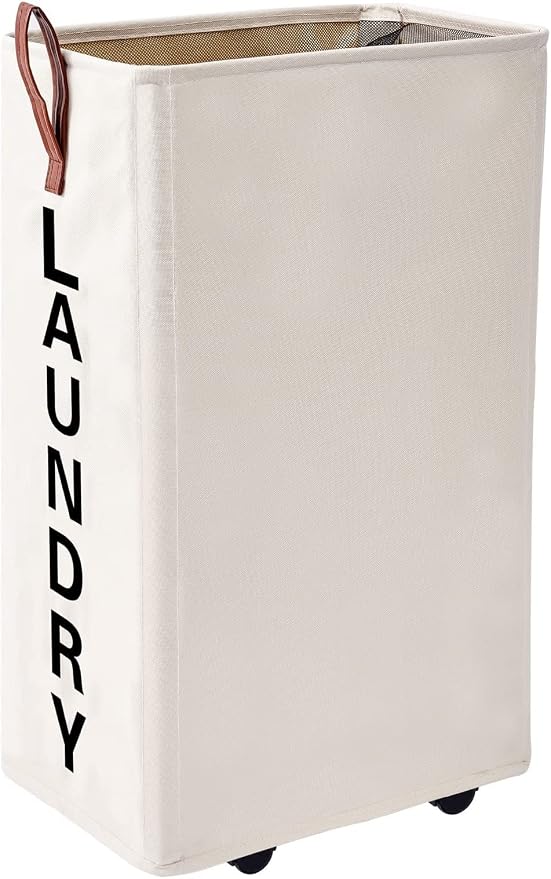 70L Large Rolling Laundry Hamper - Tall Narrow Basket With Wheels, Slim Clothes Bin, 27.5" Beige by Homlikelanfocusonhomestorageanddecorationfordecades
