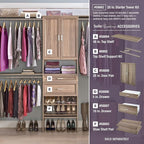 ClosetMaid SuiteSymphony Wood Closet Organizer Starter Kit with Tower and 3 Hang Rods, Shelves, Adjustable, Fits Spaces 5 – 10 ft. Wide, Natural Gray - Image 6