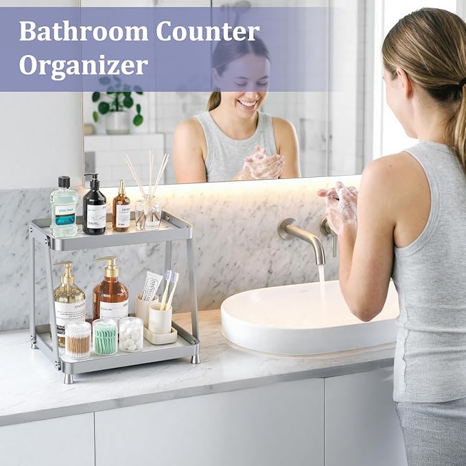 2-Tier Acrylic Bathroom Vanity Organizer, Silver - Image 3