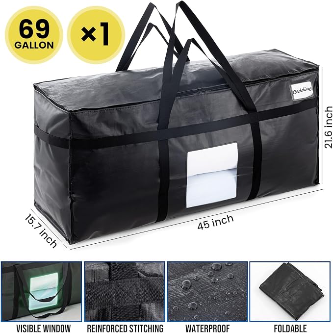 TAILI 1 Pack 69 Gallon Extra Large Storage Bags with Visible Window,Black - Image 6