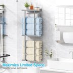 Liuoud Towel Rack for Bathroom, Wall Mounted Bath Towel Holder Storage Organizer for Rolled Towels, Vertical Towel Rack with Shelf Can Holds Up 6 Large Bath Towel (Grey, Larger Size) - Image 7