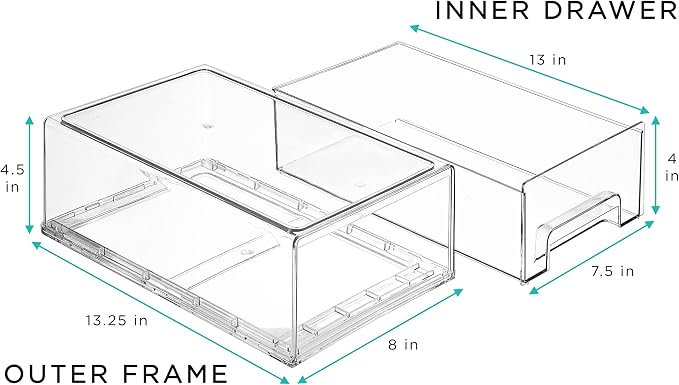 Sorbus Clear Stackable Storage Drawers with Pull-Out Bins (Medium, 4 Pack) - Image 3