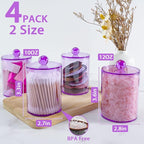 4 Pcs Acrylic Qtip Holder, Cotton Ball Holder Jars with Lids, Purple - Image 2