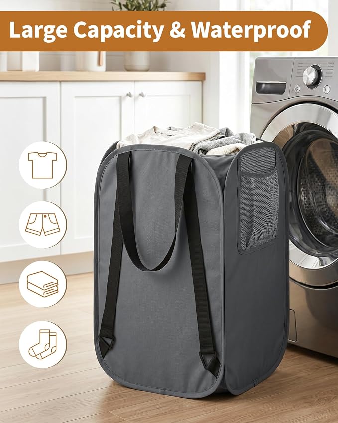 House Again 76L Laundry Backpack, 210D Oxford Heavy Duty Laundry Bag Backpack with Adjustable Shoulder Straps, Foldable Laundry Bag for College Dorm and Travel, Grey - Image 5