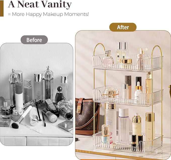 Aveniee Bathroom Counter Organizer, 3 Tier Perfume Skin Care Countertop Storage Shelf, Vanity Makeup Tray for Cosmetic Skincare Lotion,Clear - Image 7