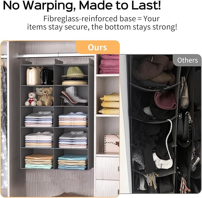 5 Tier Hanging Closet Organizer, Dual Row Wardrobe Storage with Hooks, Grey | 158.3L Extra-Large Closet Storage, Strong Hooks & Thick Fabric Hold Heavy Garments, Foldable Design Saves Closet Space. - Image 5