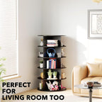 SpaceAid 5 Tier Rotating Shoe Rack Tower, Spinning Shoe Display Lazy Susan, Revolving 360 Shoe Rack Storage Round Carousel, Vertical Handbag Rotate Shoes Closet Organization (5-Tier Black) - Image 6