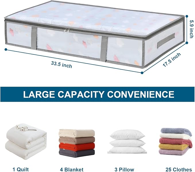 LANDNEOO 6 Pack Under Bed Storage Containers Bins, Humid-Proof Plastic Underbed Storage Bins, Clothes Storage and Organization Bags, Under the Bed Blanket Storage with Handles for Clothes, Bedroom - Image 2