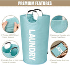 DOKEHOM 90L Large Laundry Basket Bag, Collapsible Tall Hamper, Light Blue - Image 6