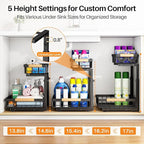PXRACK Under Sink Organizer, Adjustable Height, 2 Tier Pull Out Under Cabinet Organizer, Slide Out Thickened Metal Under Sink Storage for Kitchen Bathroom Laundry Pantry Cabinet, Black, Large-1-Pack - Image 5