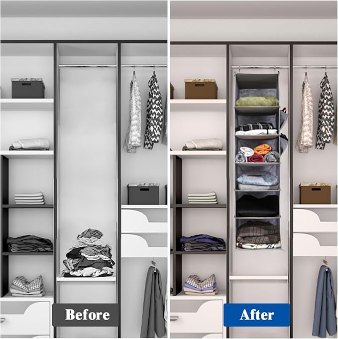 2 Packs Hanging Closet Organizer, 4-Shelf Closet Organizers and Storage with Side Pockets, Collapsible Hanging Shelves for Closet & RV & College Dorm,Black - Image 5