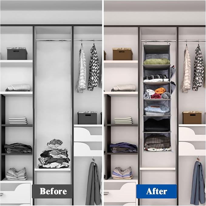 2 Packs Hanging Closet Organizer, 4-Shelf Closet Organizers and Storage with Side Pockets, Collapsible Hanging Shelves for Closet & RV & College Dorm,Beige - Image 5
