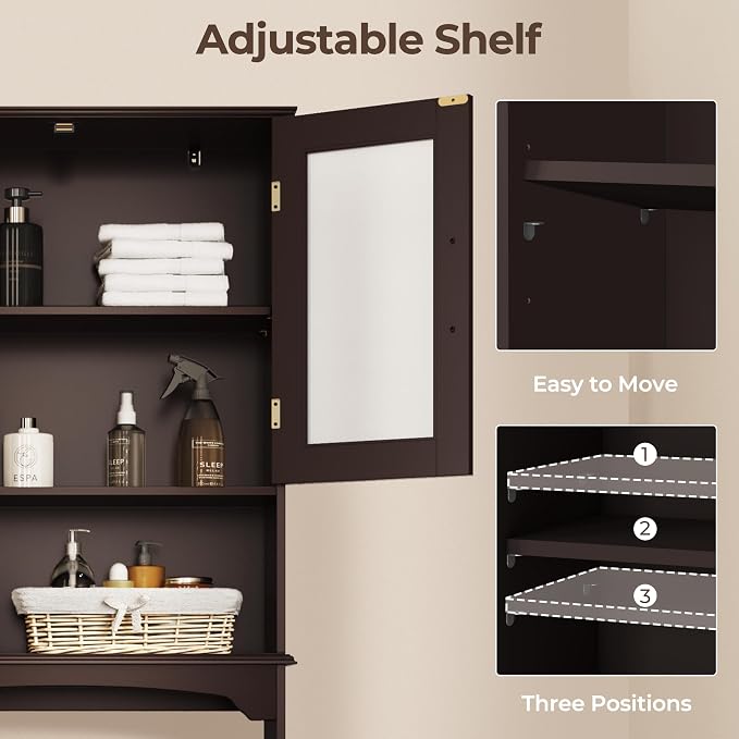 Yaheetech Over the Toilet Storage Cabinet with Glass Doors, Espresso - Image 8