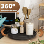 12" Lazy Susan Turntable Organizer for Table Top, Round Wooden Lazy Susan for Cabinet Kitchen Decor Centerpieces Coffee Table, Storage Condiments Spices, Bathroom Vanity Tray for Soap, Black - Image 3