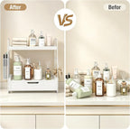 2-Tier Bathroom Counter Organizer with Drawer, Wood Counter Storage Shelf - Image 4