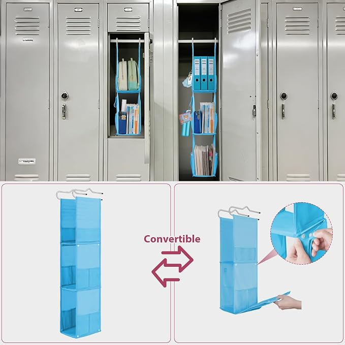 LOVEGRASS 3 Shelf Locker Organizer, Locker Shelf with Side Pockets, Blue - Image 5