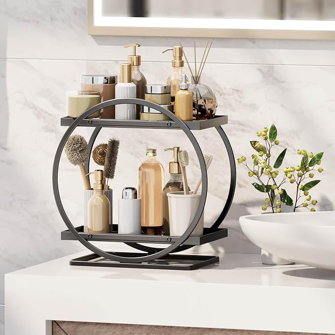 Bathroom Counter Organizer, 2-Tier Black Perfume Organizer Dresser - Image 3