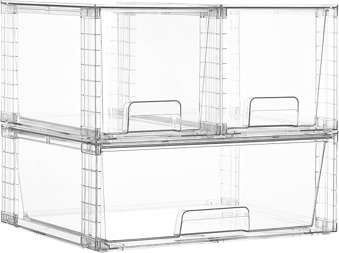 Vtopmart Clear Stackable Storage Drawers, 3 Pack Wide Organizer Set by Vtopmart