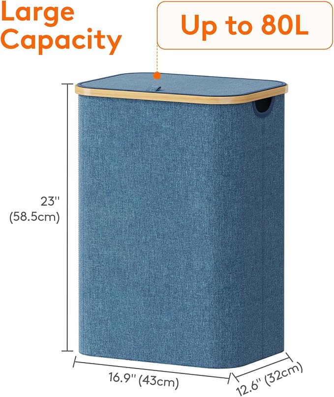 Lifewit 80L Large Laundry Basket with Lid, Removable Bags, Dark Blue - Image 4