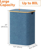 Lifewit 80L Large Laundry Basket with Lid, Removable Bags, Dark Blue - Image 4
