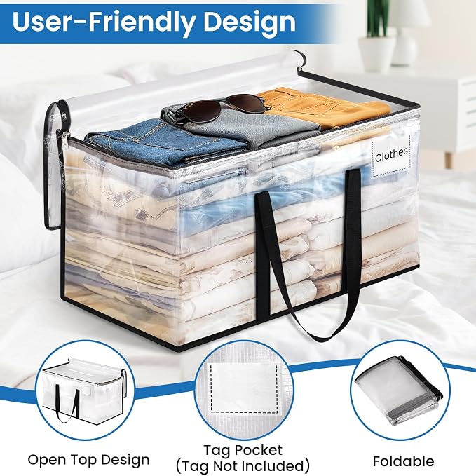 RoomHacks Moving Bags, Heavy Duty Large Storage Bags, 100L, 10 Pack, Clear | Packing Bags with Handles & Zippers, Storage Totes for college dorm move & Home Organization, Alternative to Moving Box - Image 3