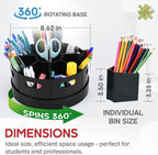 Black Rotating Desk Organizer with Dividers Lazy Susan Caddies for Home School Office Supplies, Pens, Markers and Art Supplies for Classroom - Image 2