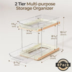 Delamu 2 Tier Under Sink Organizer Bathroom, Bathroom Cabinet Organizer with Snap-Lock Design and Hooks, Pull Out Storage with Movable Dividers, for Countertop, Kitchen and Pantry (White, 4 Pack) - Image 2