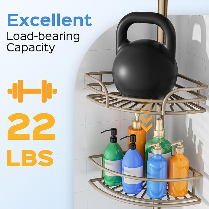 HAMITOR Corner Shower Caddy Tension Pole, 4-Tier Adjustable No-Drill Shelf - Image 4