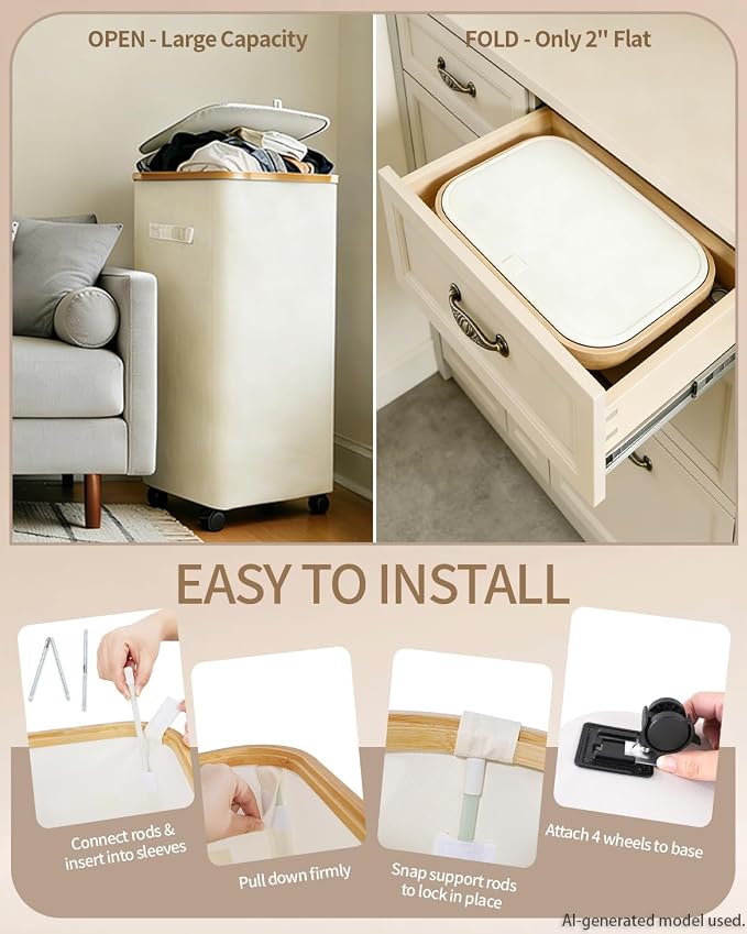 Laundry Basket with Wheels, 110L Large Rolling Laundry Hamper for Dorm - Image 4
