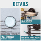 TAILI Shower Caddy Suction Cup with Hooks & Soap Holder, Brown Shower Shelf - Image 5
