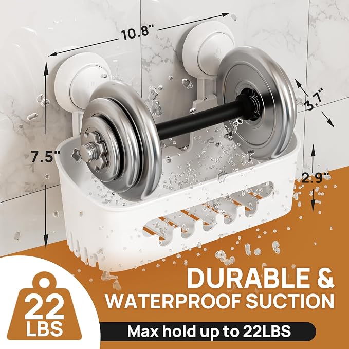 LEVERLOC Shower Caddy Suction Cup Set Shower Organizer & Soap Holder & Toothbrush Holder, Bathroom Shelf Basket NO-Drilling, Removable Suction Storage Waterproof Bathroom Caddy, White - Image 3
