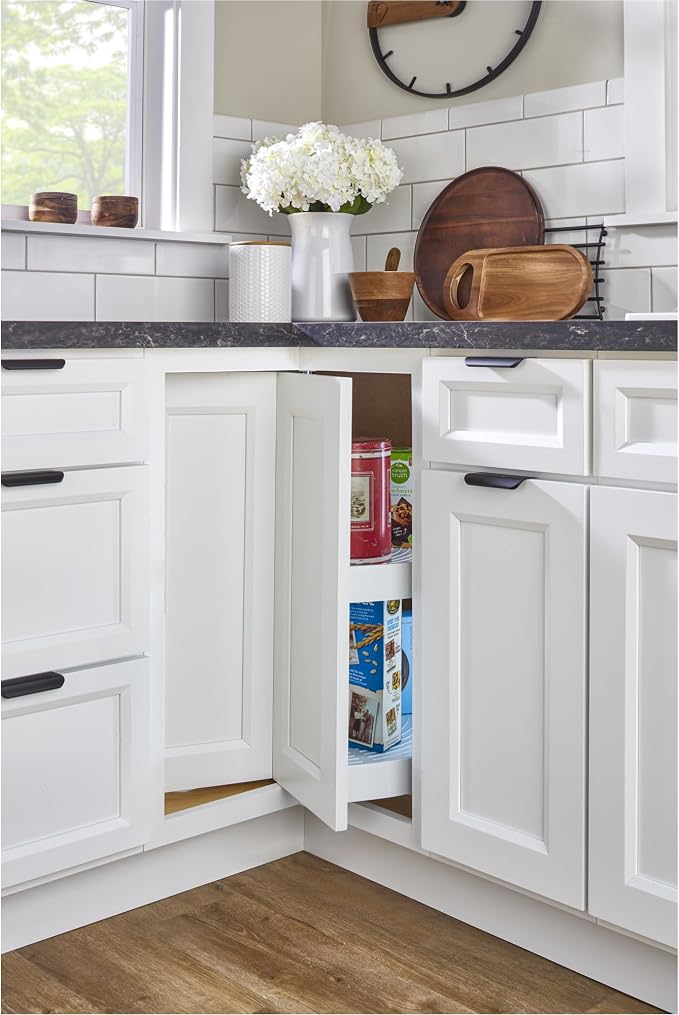 Rev-A-Shelf 24" Pie-Cut Dual Tier Plastic Lazy Susan Organizer for Diagonal Corner Base Cabinets, Rotating Shelves for Kitchen Organization, 24" W x 14.38" D x 26" H, White, LD-2942-24-11-1 - Image 8