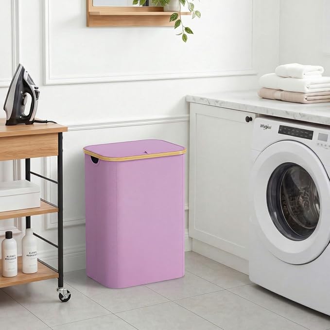 Lifewit 80L Large Laundry Basket with Lid, Removable Bags, Purple - Image 2