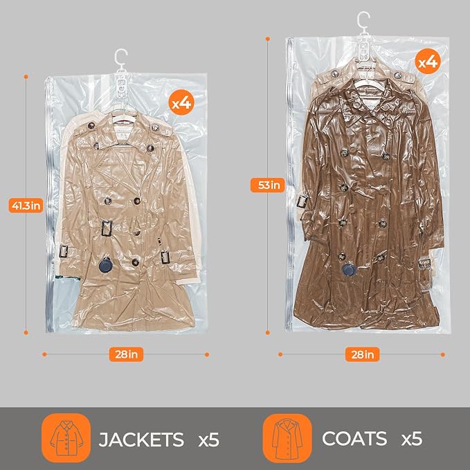 Vacbird Hanging Vacuum Storage Bags for Coats Bags Closet Storage 8 Combo - Image 2
