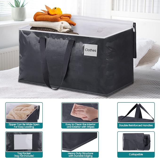 Fabspace Heavy Duty Moving Bags, 125L Collapsible Storage Totes, 6-Pack - Image 3
